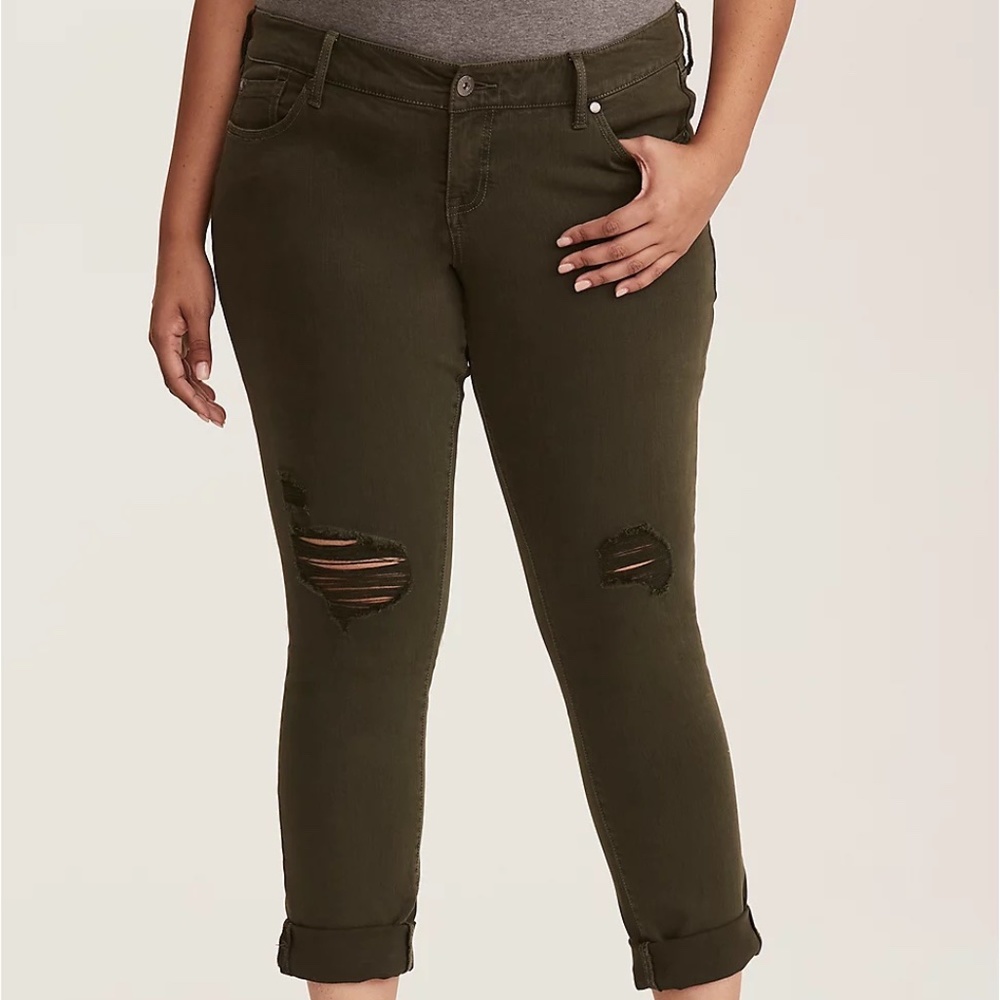 Torrid Olive Distressed Boyfriend Jeans Size 12R
